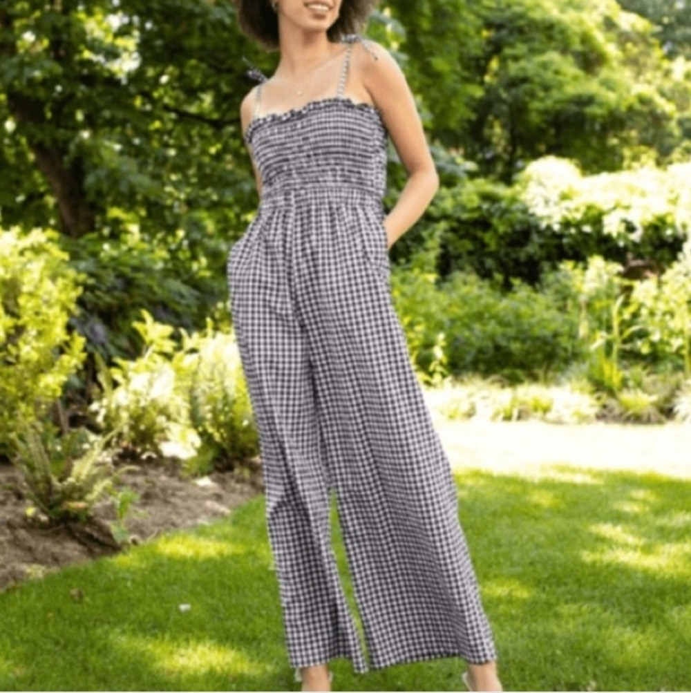 Sincerely Jules Black/White Gingham‎ Sleeveless W/Pockets Jumpsuit Wide-leg Med
